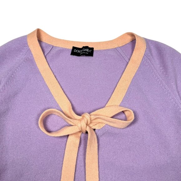 Authentic VTG Dolce & Gabbana Cashmere Sweater Sz 6 Purple Bow Coquette - Picture 8 of 12